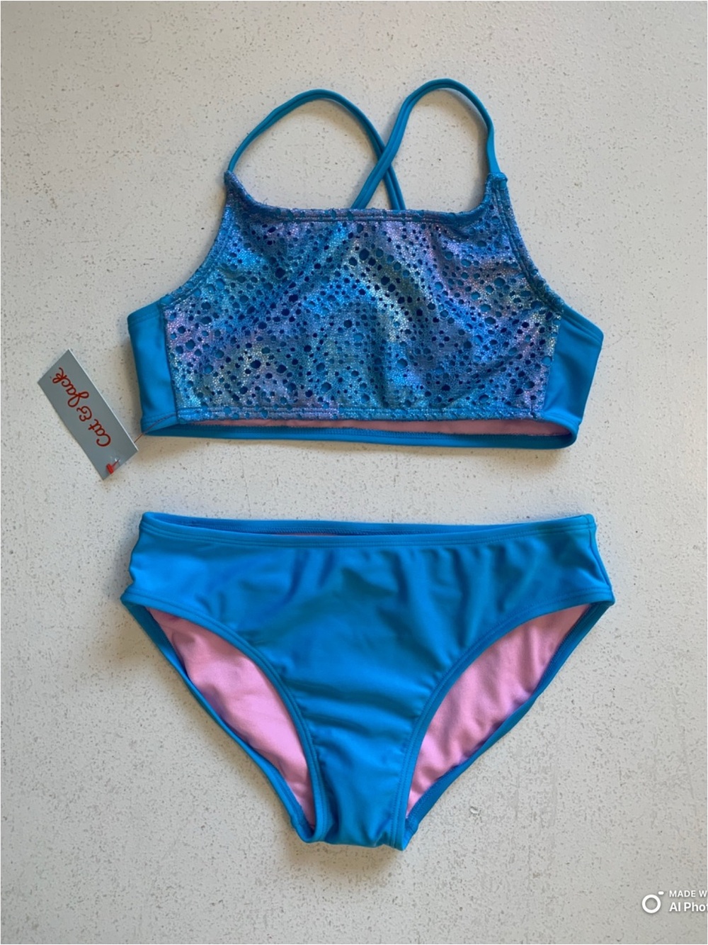 Cat & Jack Girl’s Blue Bikini Set Swimsuit Size Large NWT Summer Beach Vacation